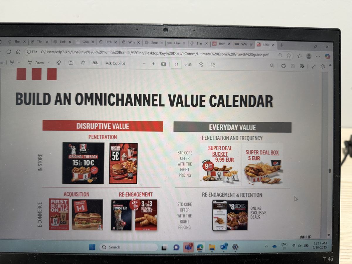 KFC omnichannel value calendar playbook, photographed