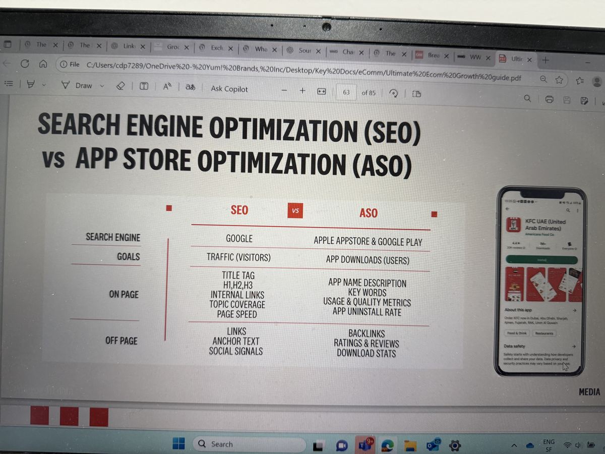 KFC SEO versus ASO playbook, photographed