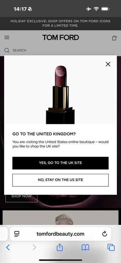 Tom Ford Beauty geo-routing experience