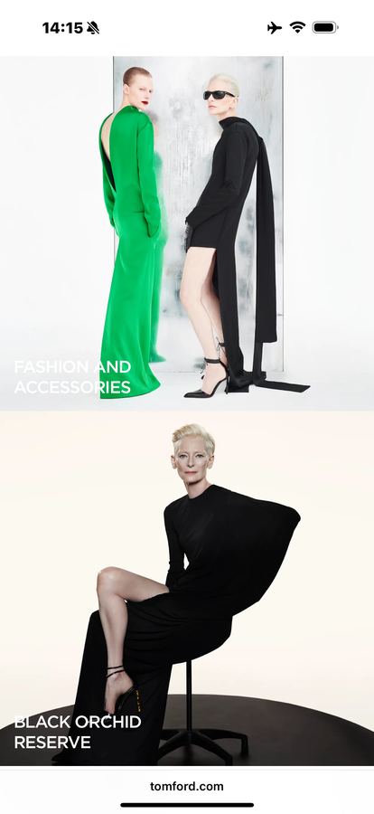 Tom Ford Beauty mobile site, product presentation